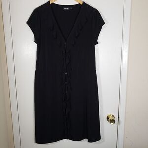 Apt. 9 Black Stretch Casual Ruffle Lined Casual Short Sleeve Dress Size L